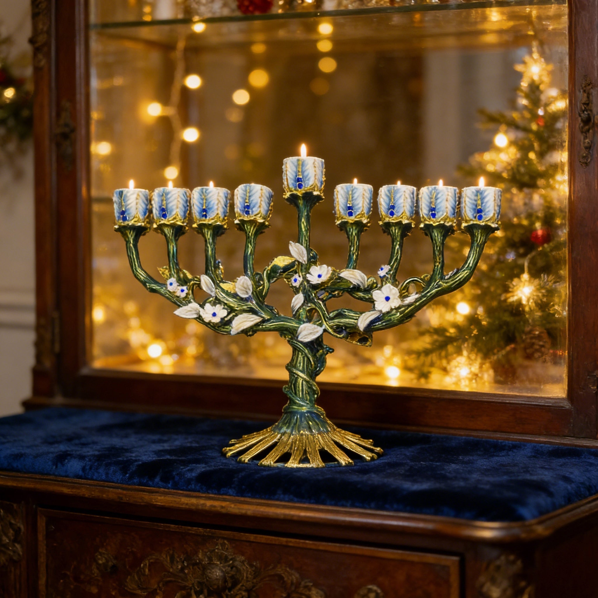 Vintage Vine & Flower 9-Branch Jewish Menorah