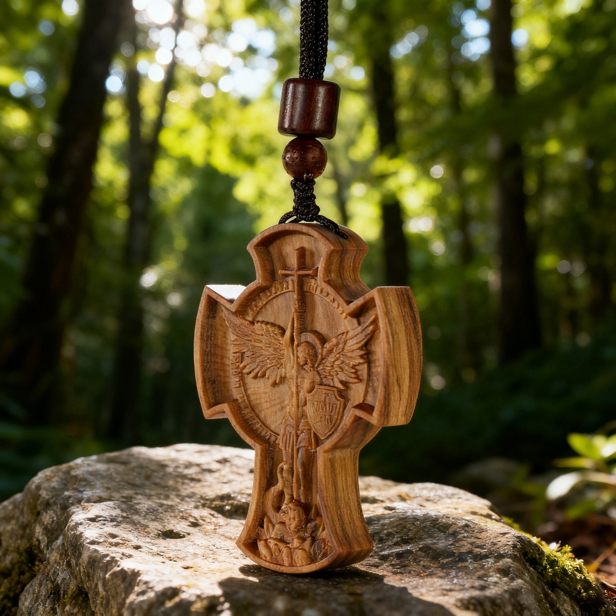 St. Michael the Archangel Wooden Cross Pendant