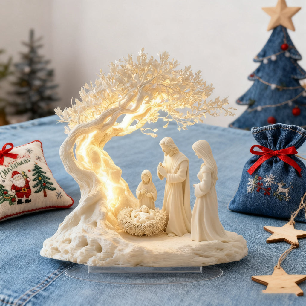 ✨ Nativity Tree of Life Acrylic Desktop Decor: A Christian Symbol of Christmas Grace & Eternal Roots