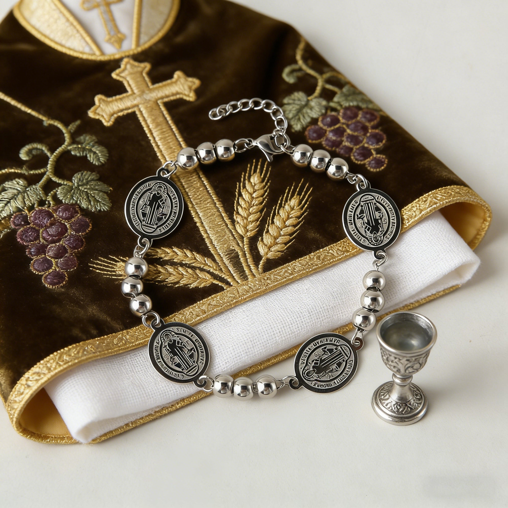 St. Benedict Stainless Steel Beaded Bracelet