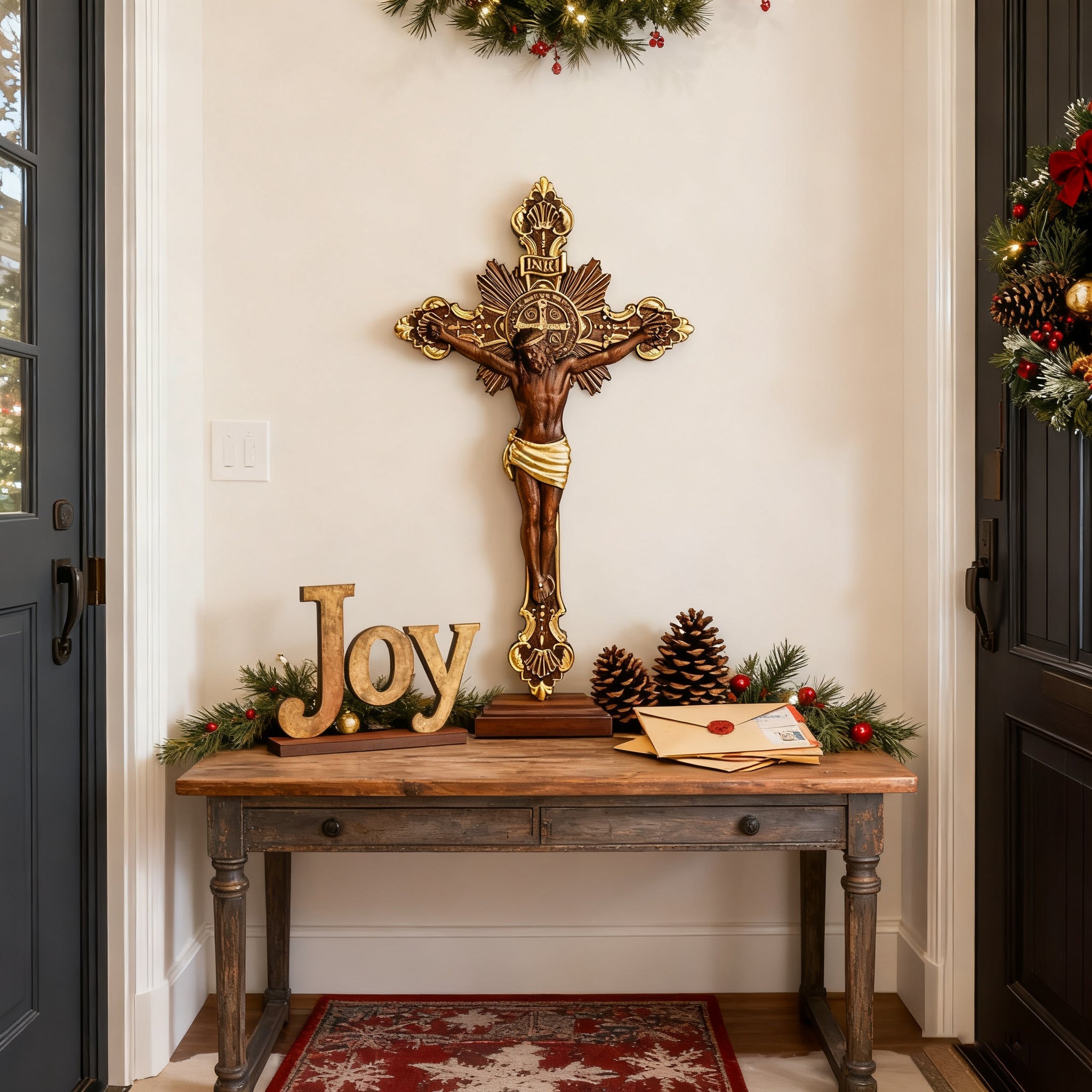 St. Benedict Exorcism Cross wood carved - Bless you and your family