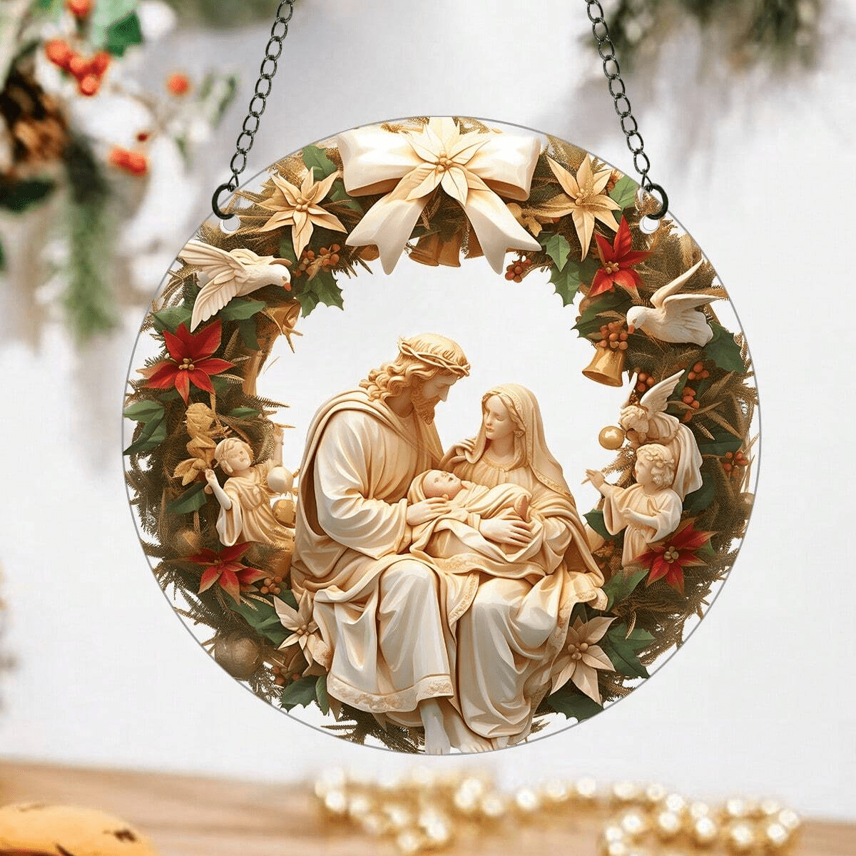 🏆Sculptural Realism Style Holy Family Christmas Parasite Hanging Ornaments
