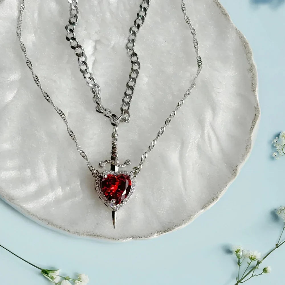 ⚔️❤️ Heart & Sword Matching Couple Necklaces