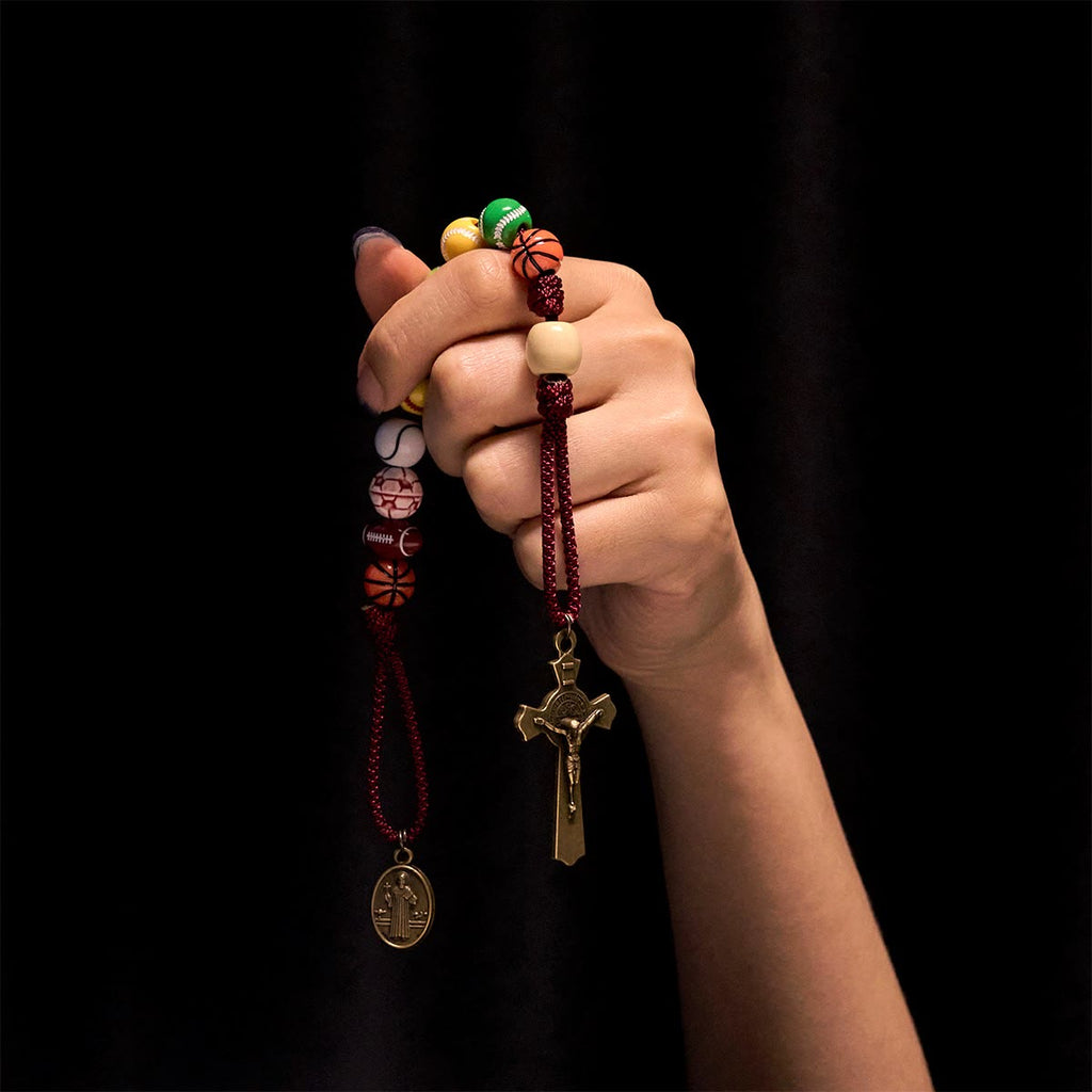 Christianartworkshop All-in-One Sports Prayer Rosary Keychain with Multi-Sport Beads: No Regrets in Every Game