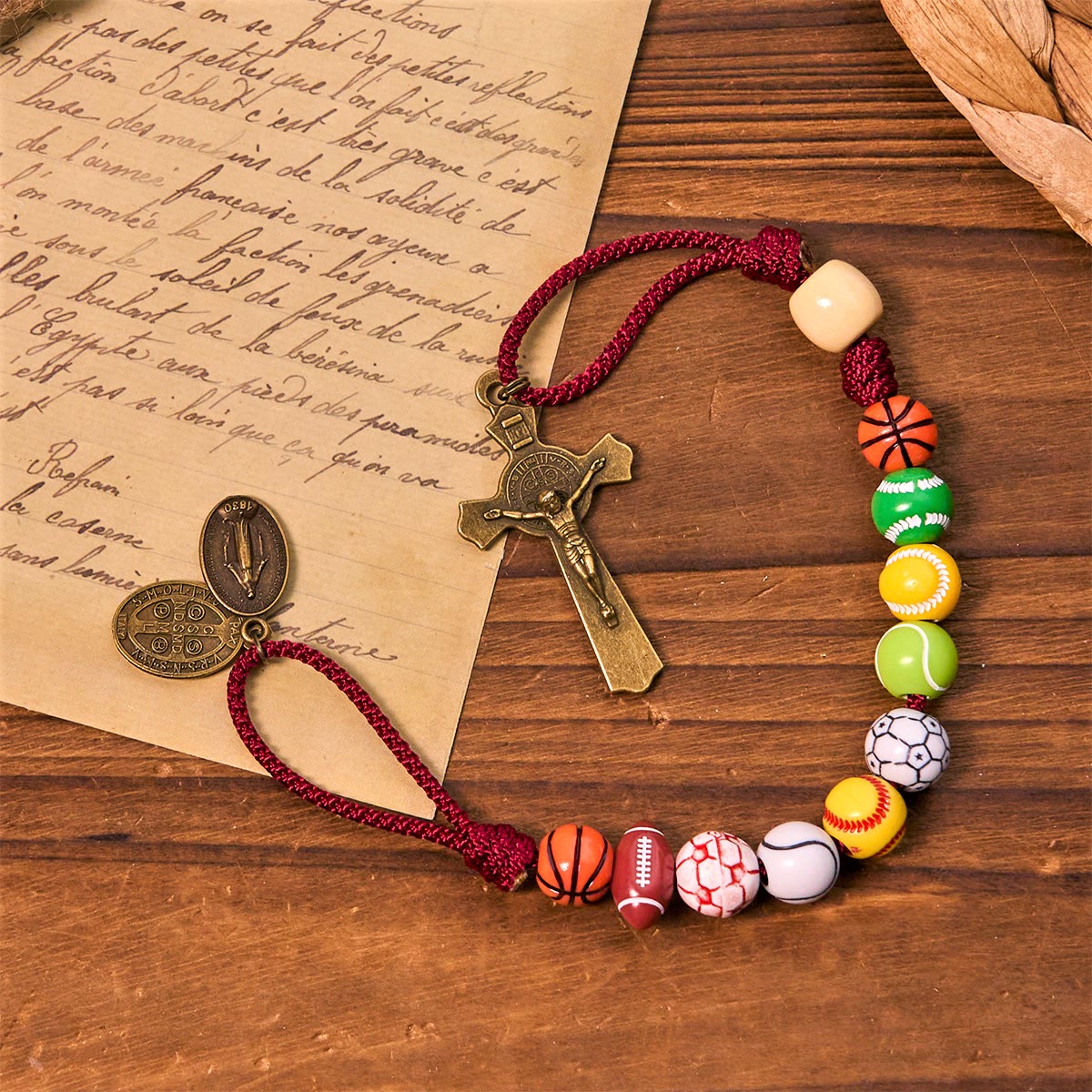 Christianartworkshop All-in-One Sports Prayer Rosary Keychain with Multi-Sport Beads: No Regrets in Every Game