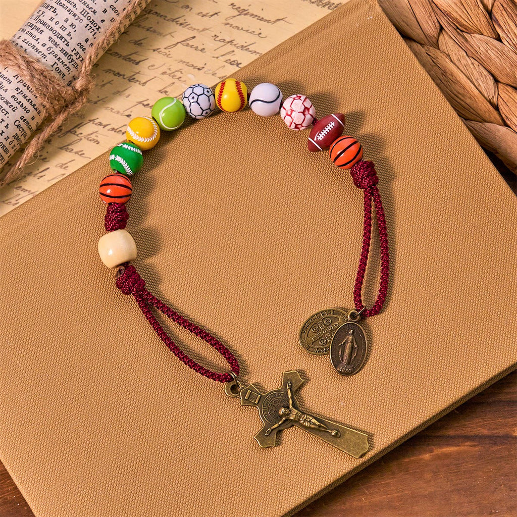 Christianartworkshop All-in-One Sports Prayer Rosary Keychain with Multi-Sport Beads: No Regrets in Every Game