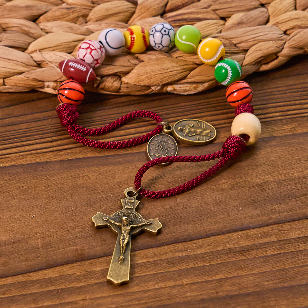 Christianartworkshop All-in-One Sports Prayer Rosary Keychain with Multi-Sport Beads: No Regrets in Every Game
