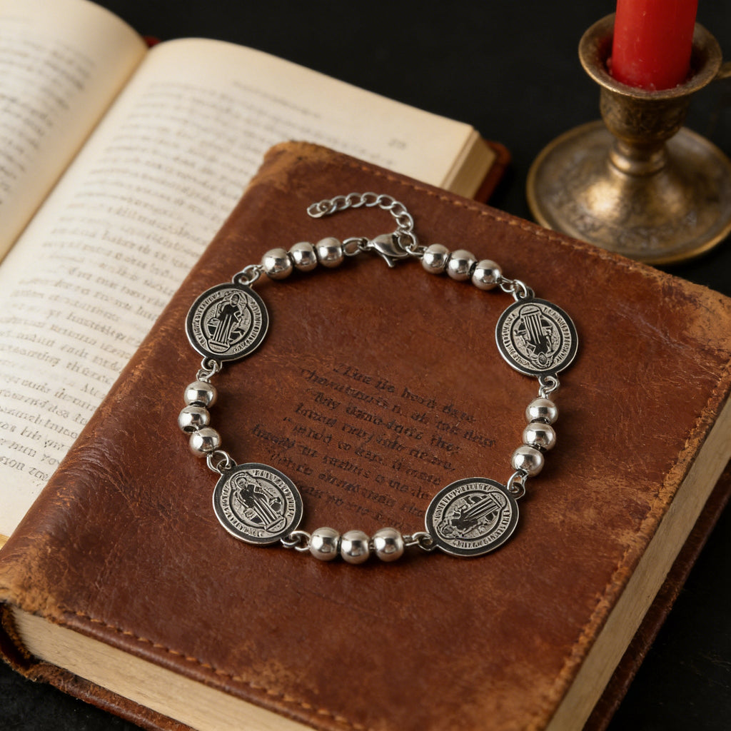 St. Benedict Stainless Steel Beaded Bracelet