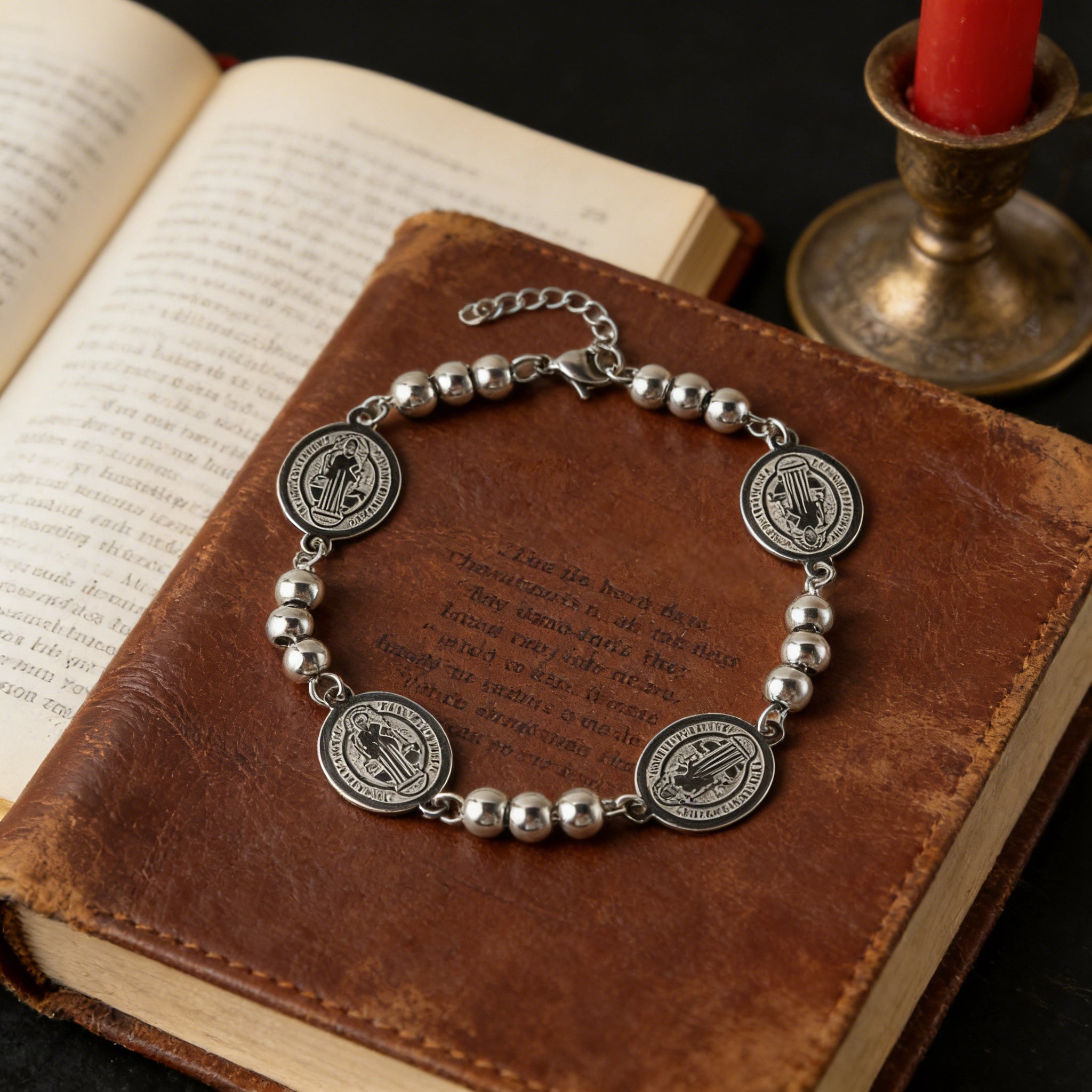 St. Benedict Stainless Steel Beaded Bracelet