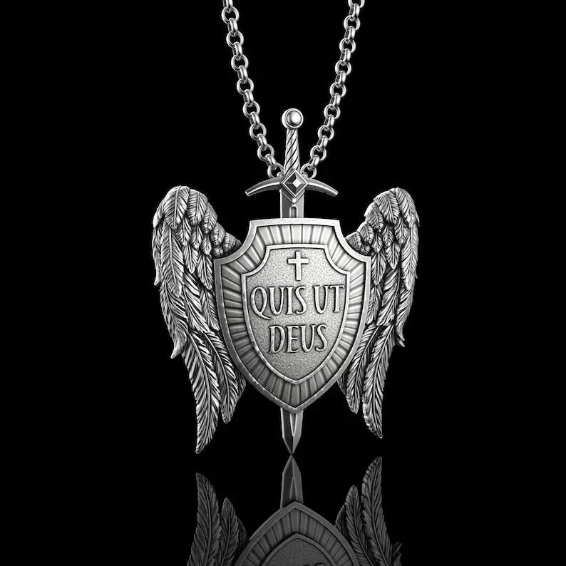 St Michael's Archangel Shield Necklace,The Patron Saint of Paratrooper Police Military Paramedic Fireman