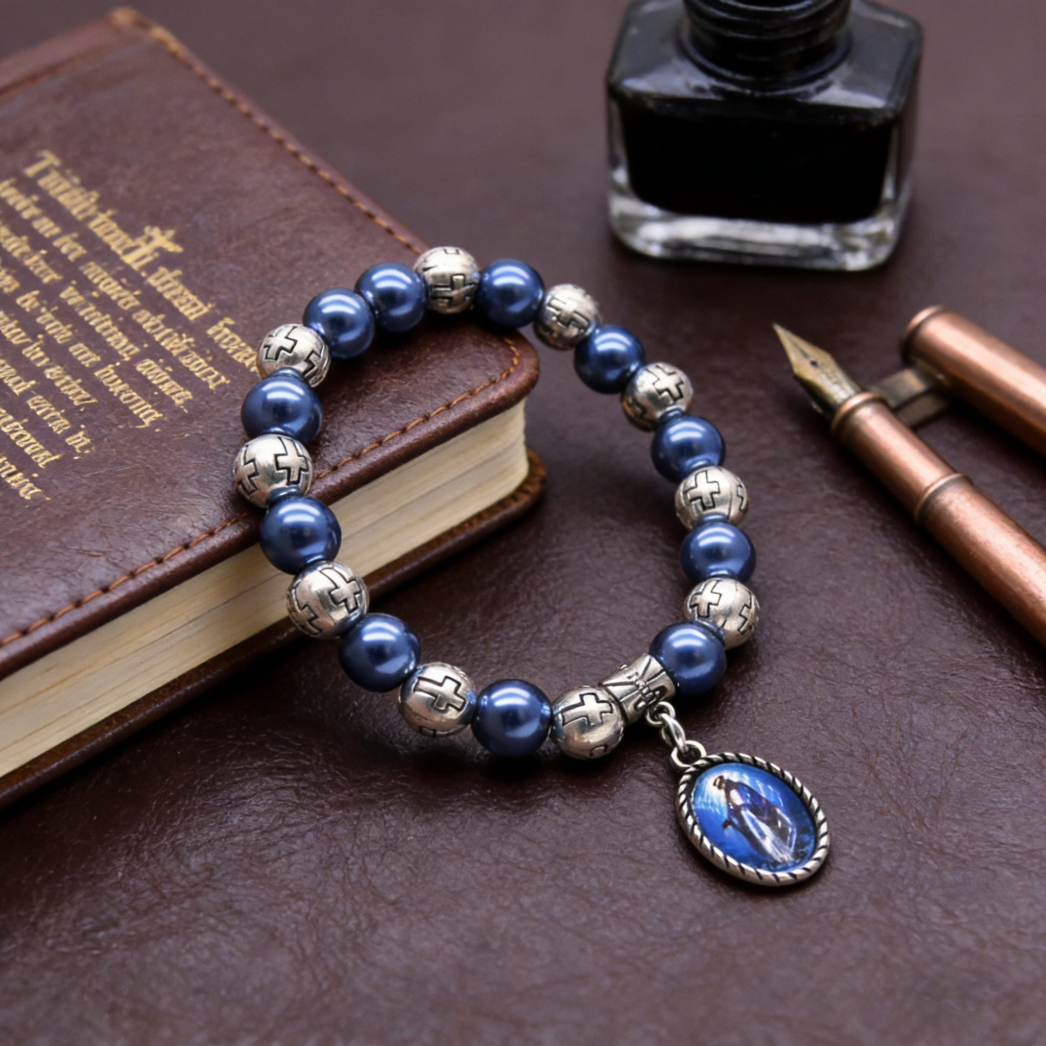 Our Lady of Mary Pendant Royal Blue Pearl Rosary Bracelet: A Wrist-Worn Reminder of Grace