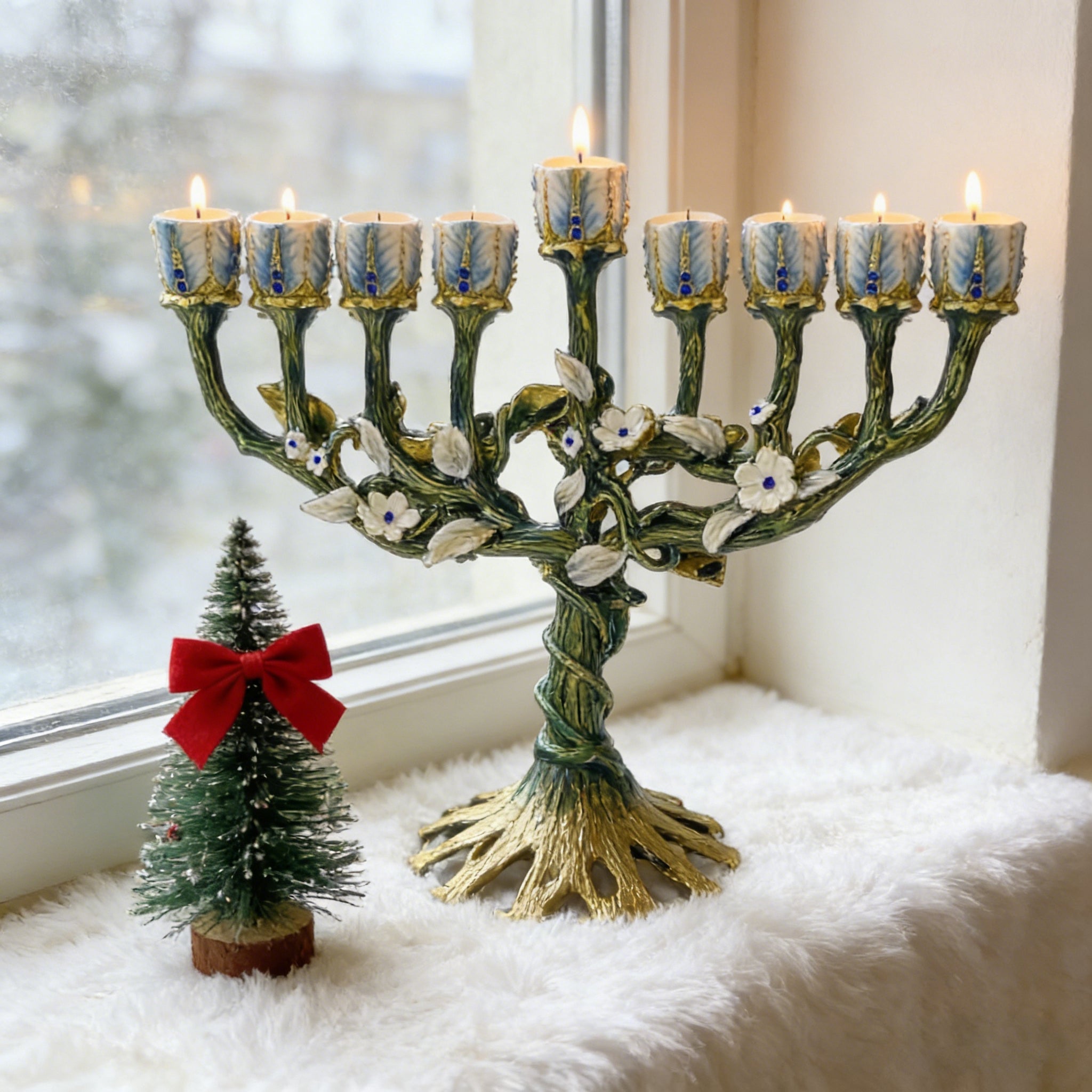 Vintage Vine & Flower 9-Branch Jewish Menorah