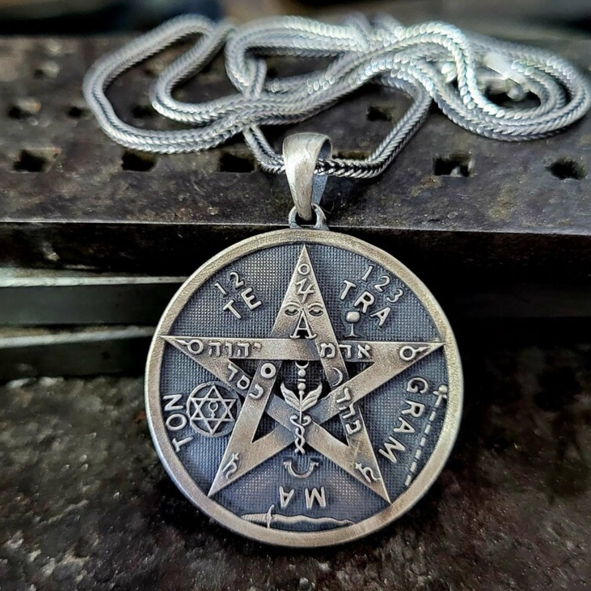 Solomon's Pentacle Reversible Engraved Seal of the Seven Angels Necklace S925K Silver Pendant