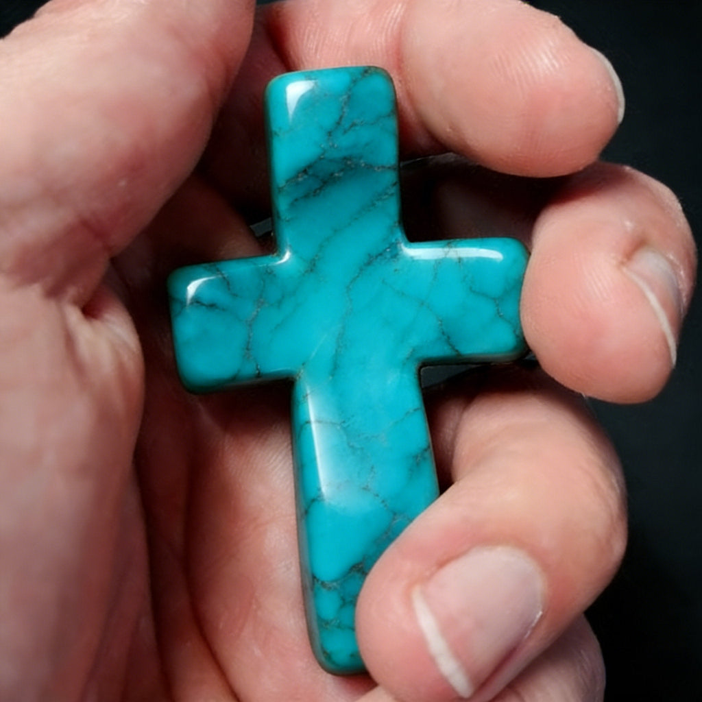 ✝️🍀Natural Turquoise Pocket Cross: Handcrafted for Peace & Serenity💋