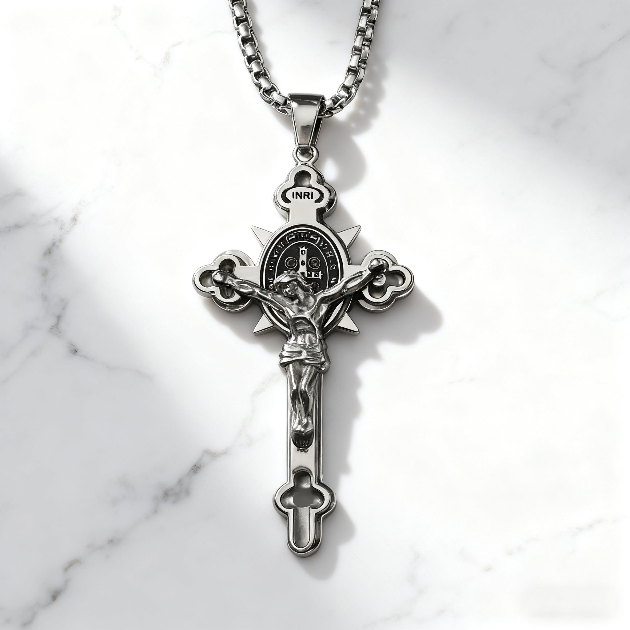 St. Benedict Exorcism Cross Necklace - Bless you and your family