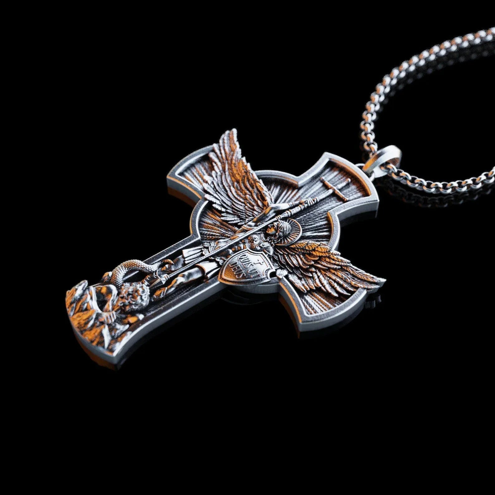 New titanium steel/S925K silver Archangel St. Michael necklace