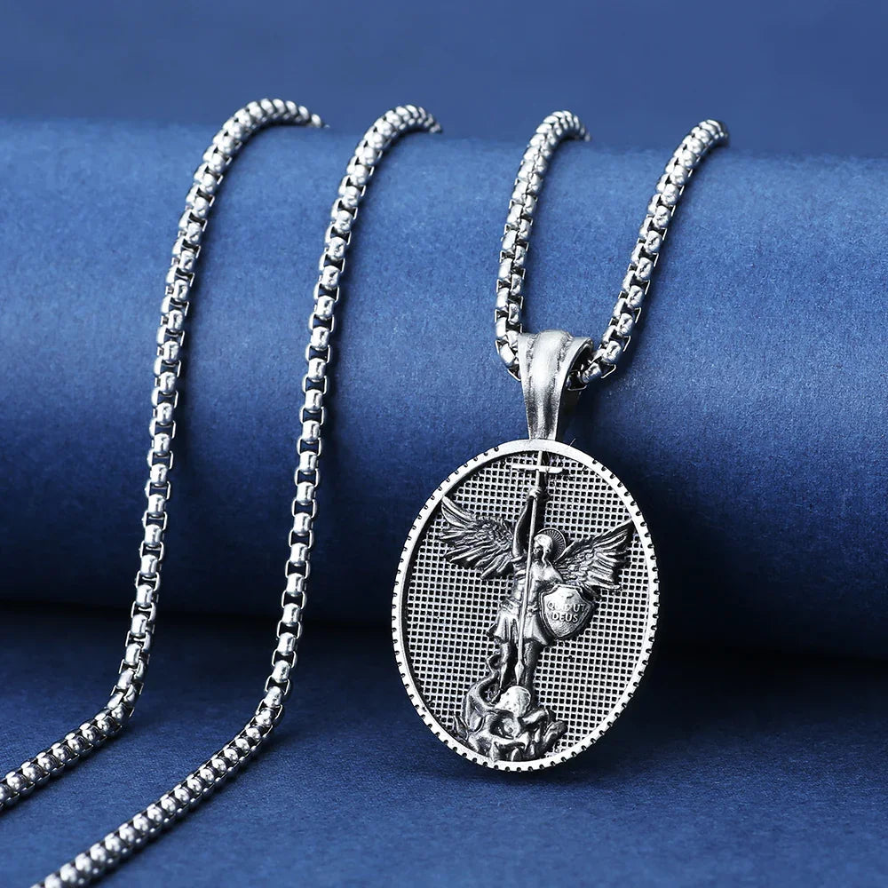 Archangel Saint Michael Medallion Necklace,The Patron Saint of Paratrooper Police Military Paramedic Fireman