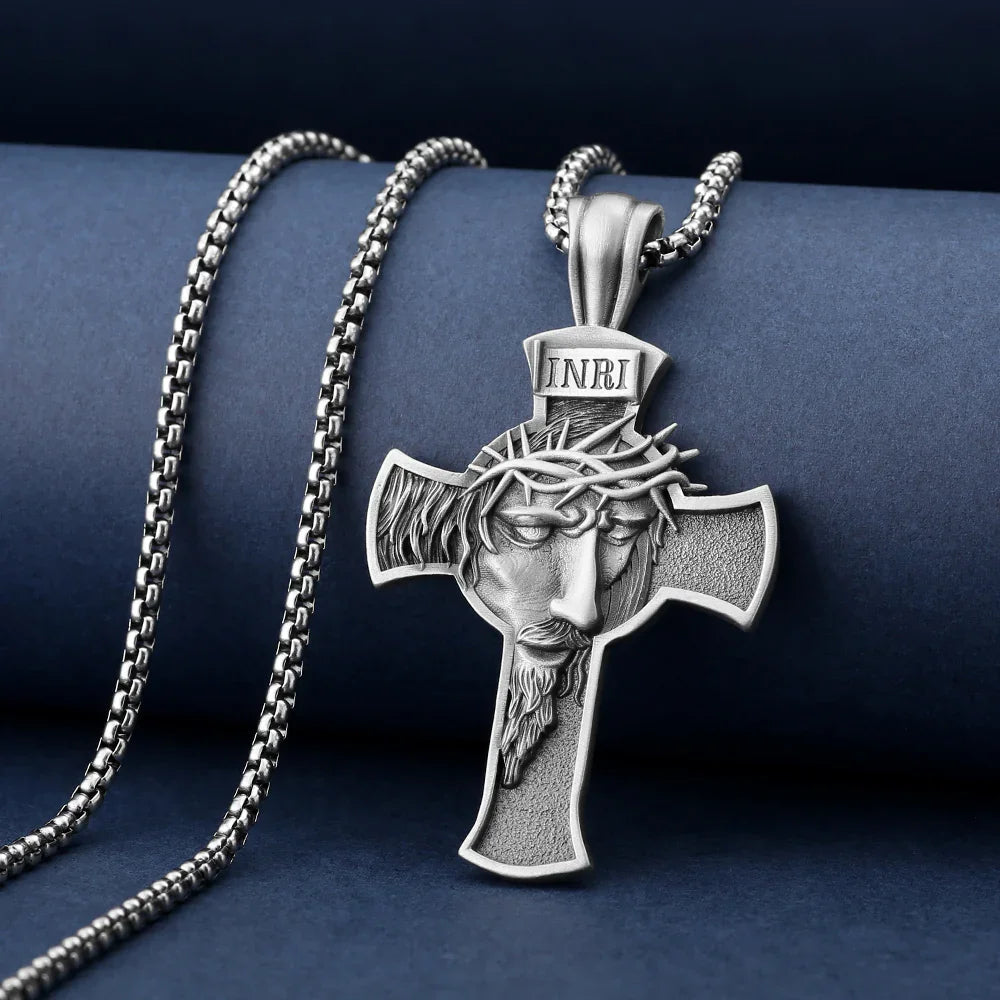 Sterling Pewter/S925K Silver Jesus Cross Necklace
