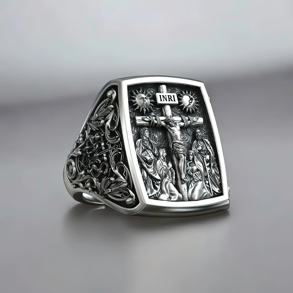 S925K Silver Handcrafted Jesus Crucifixion Scene Ring