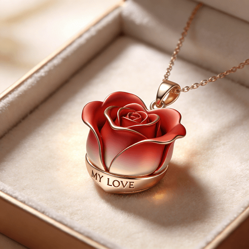 Personalized Rose Heart Necklace
