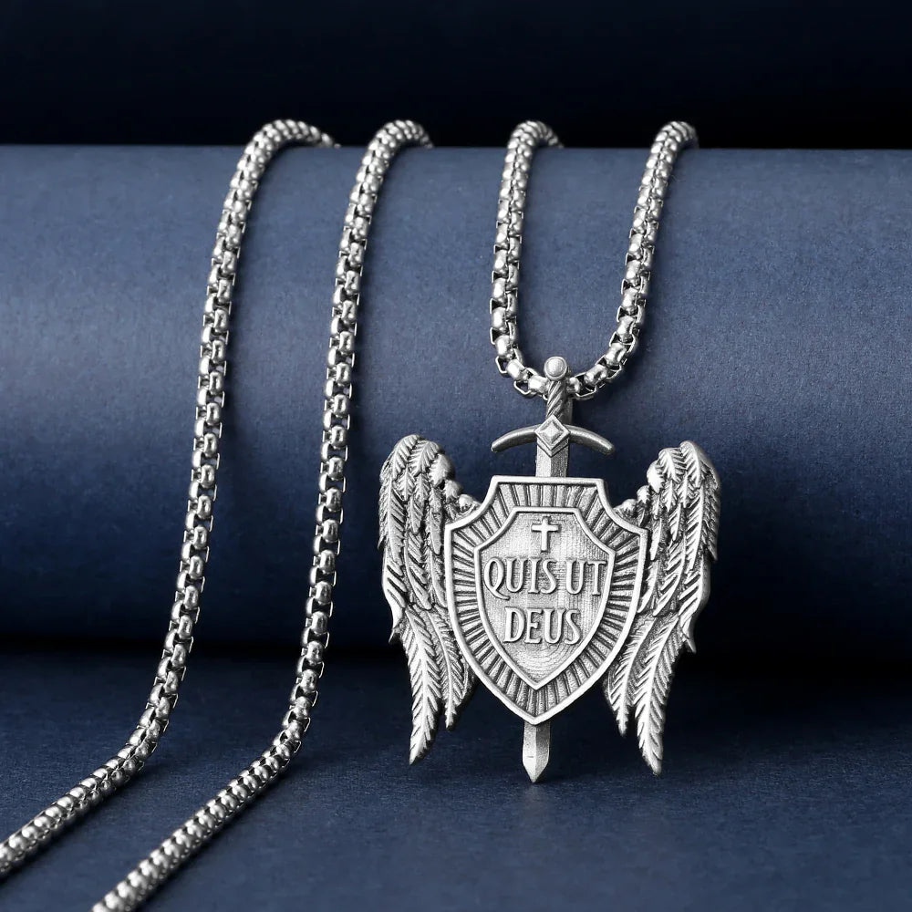 St Michael's Archangel Shield Necklace,The Patron Saint of Paratrooper Police Military Paramedic Fireman