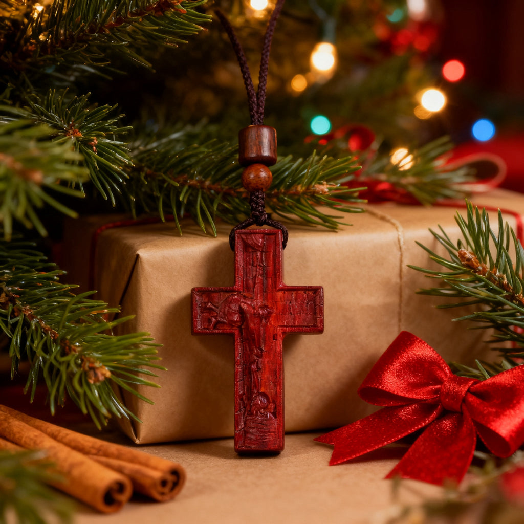Wooden Savior Cross Necklace