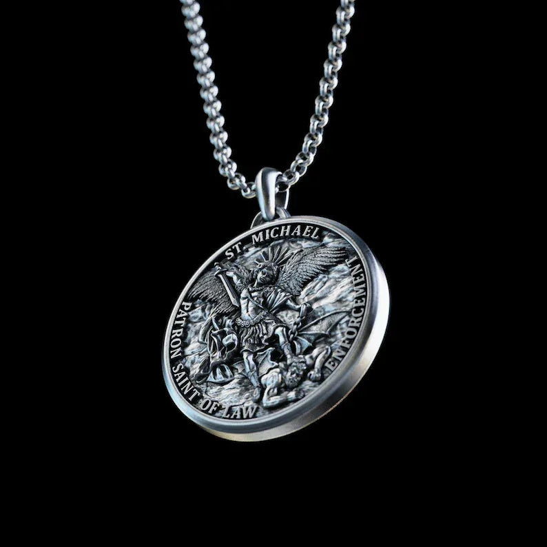 Archangel Michael S925K Silver Round Necklace