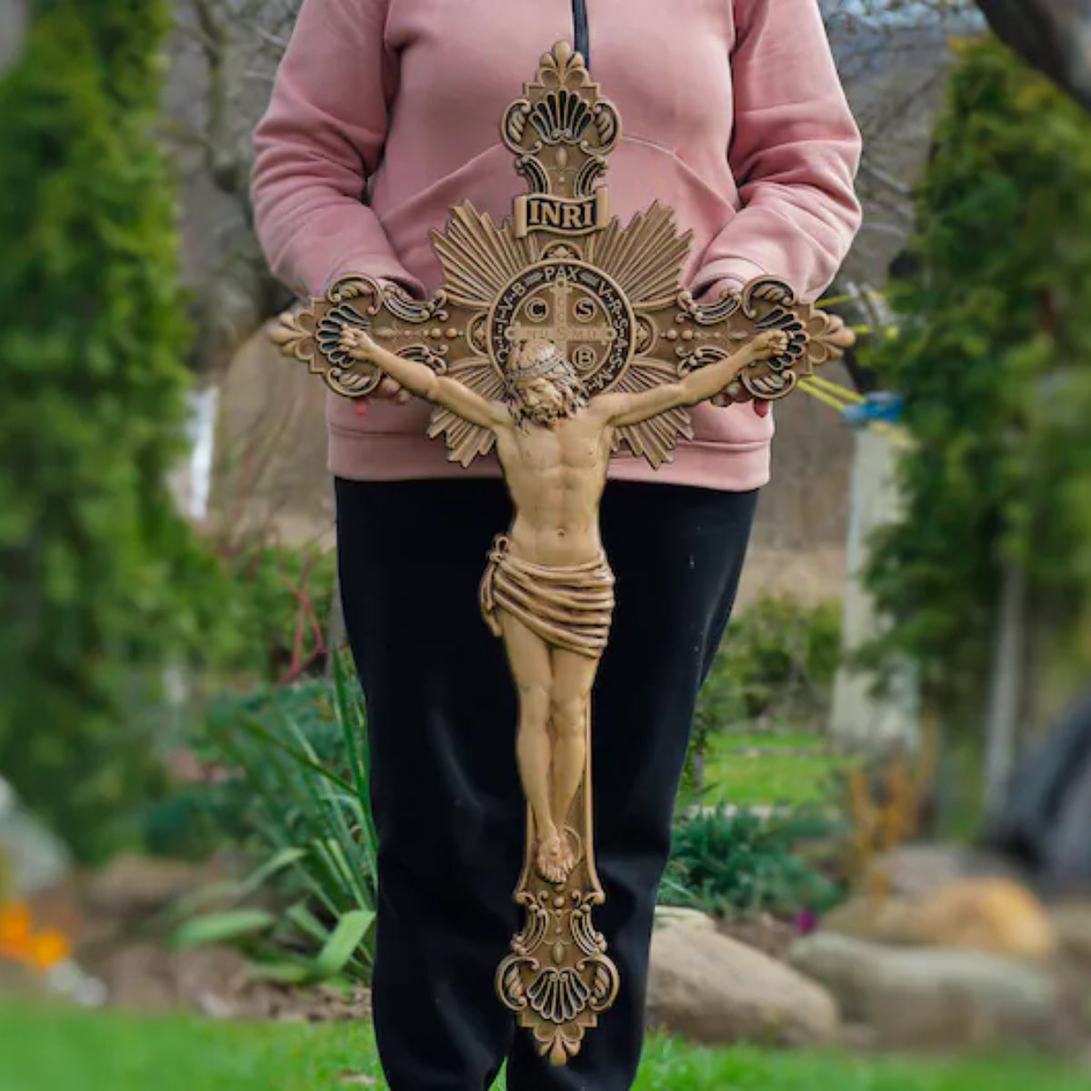 St. Benedict Exorcism Cross wood carved - Bless you and your family