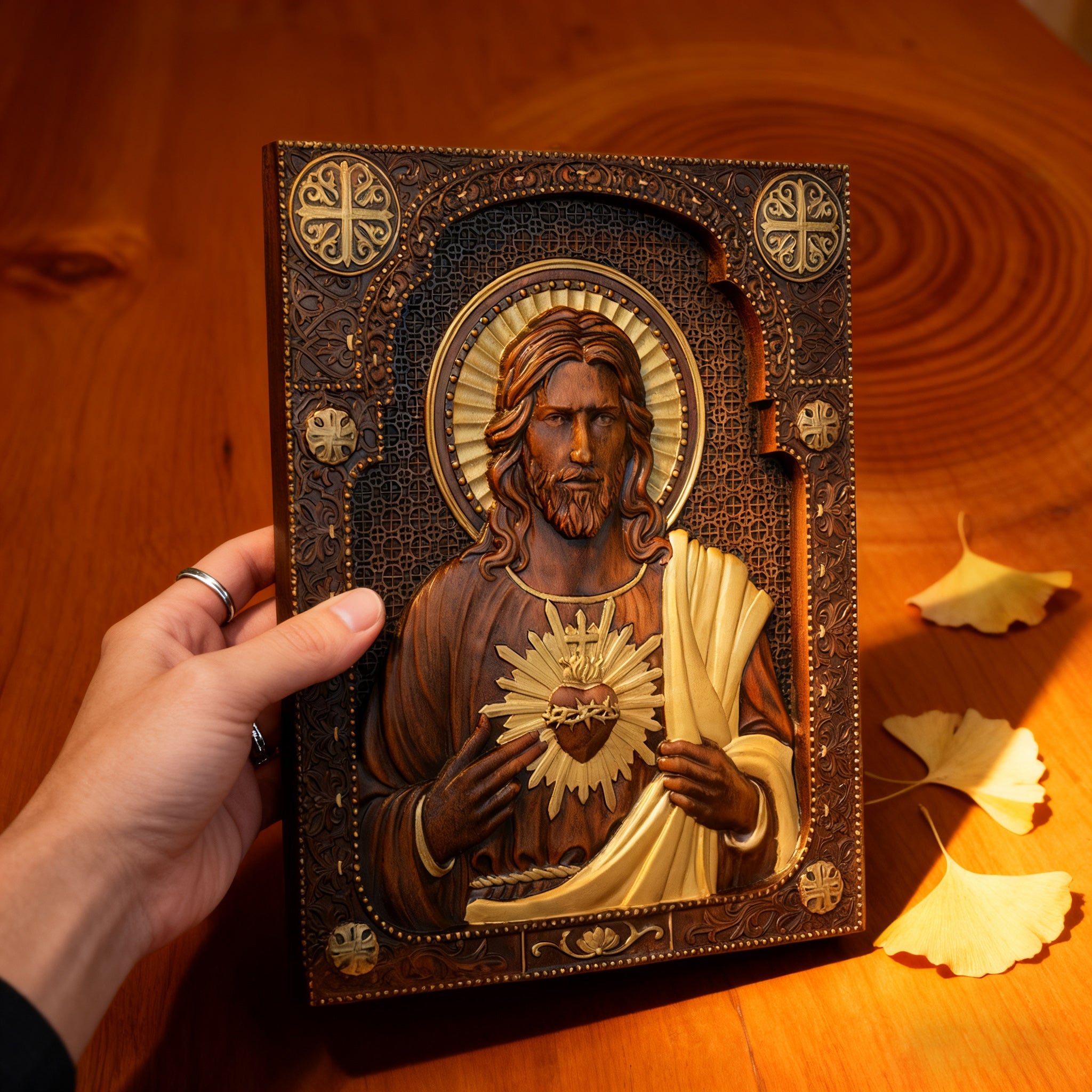 Our Lord Jesus Sacred Heart Wood Carving - Christian Catholic Personalized Carving Gift