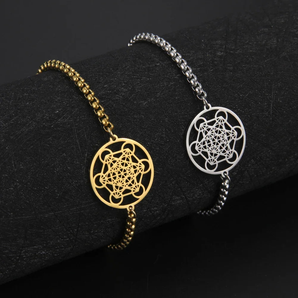 Metatron's Cube Bracelet|Archangel Symbol Jewelry Spiritual Women|Solomon Spells Sacred Geometry Stainless Steel Accessories