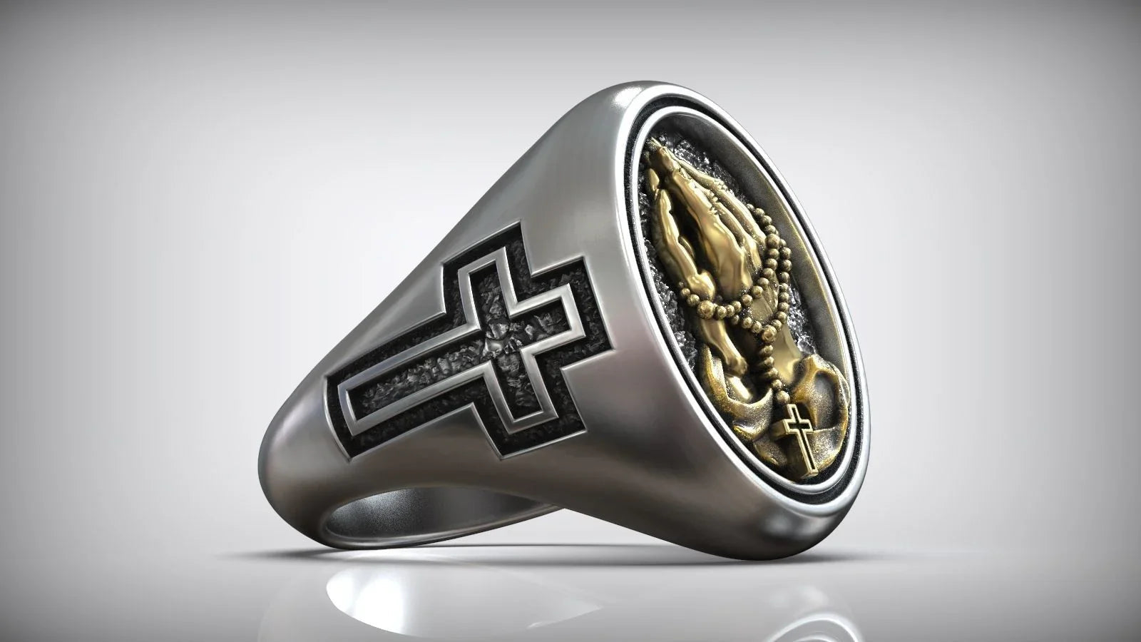 925K Sterling Silver Praying Hands Ring - Christian Symbol of Faith and Devotion
