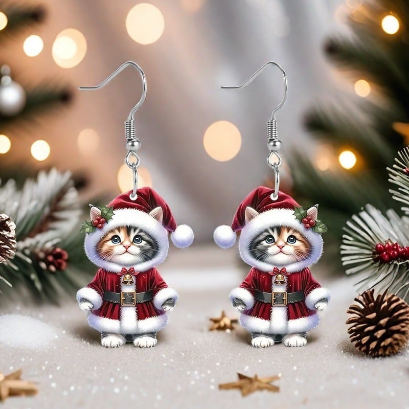 🏆Santa Cat Christmas Earrings