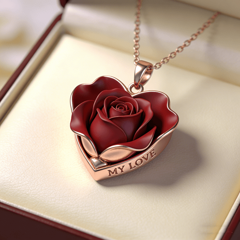 Personalized Rose Heart Necklace