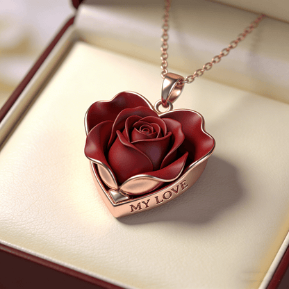 Personalized Rose Heart Necklace