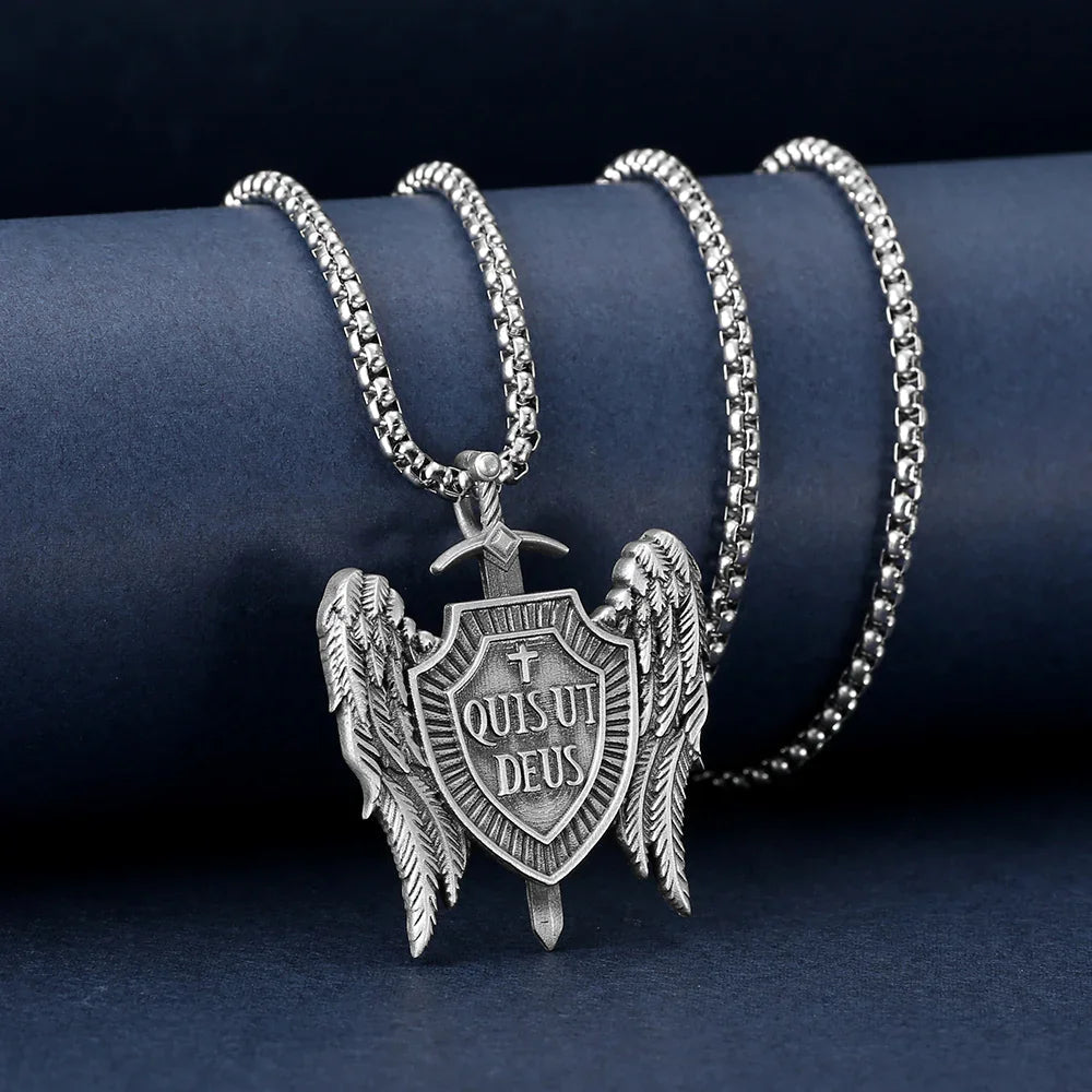St Michael's Archangel Shield Necklace,The Patron Saint of Paratrooper Police Military Paramedic Fireman