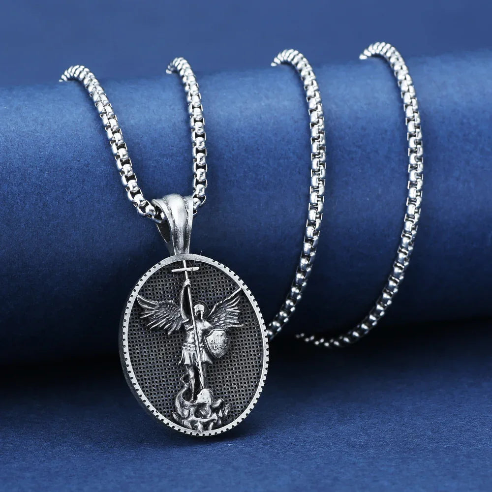 Archangel Saint Michael Medallion Necklace,The Patron Saint of Paratrooper Police Military Paramedic Fireman