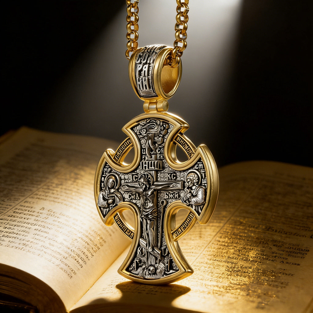 Double-sided S925k silver pendant depicting the Passion of Christ and St. George slaying the dragon.