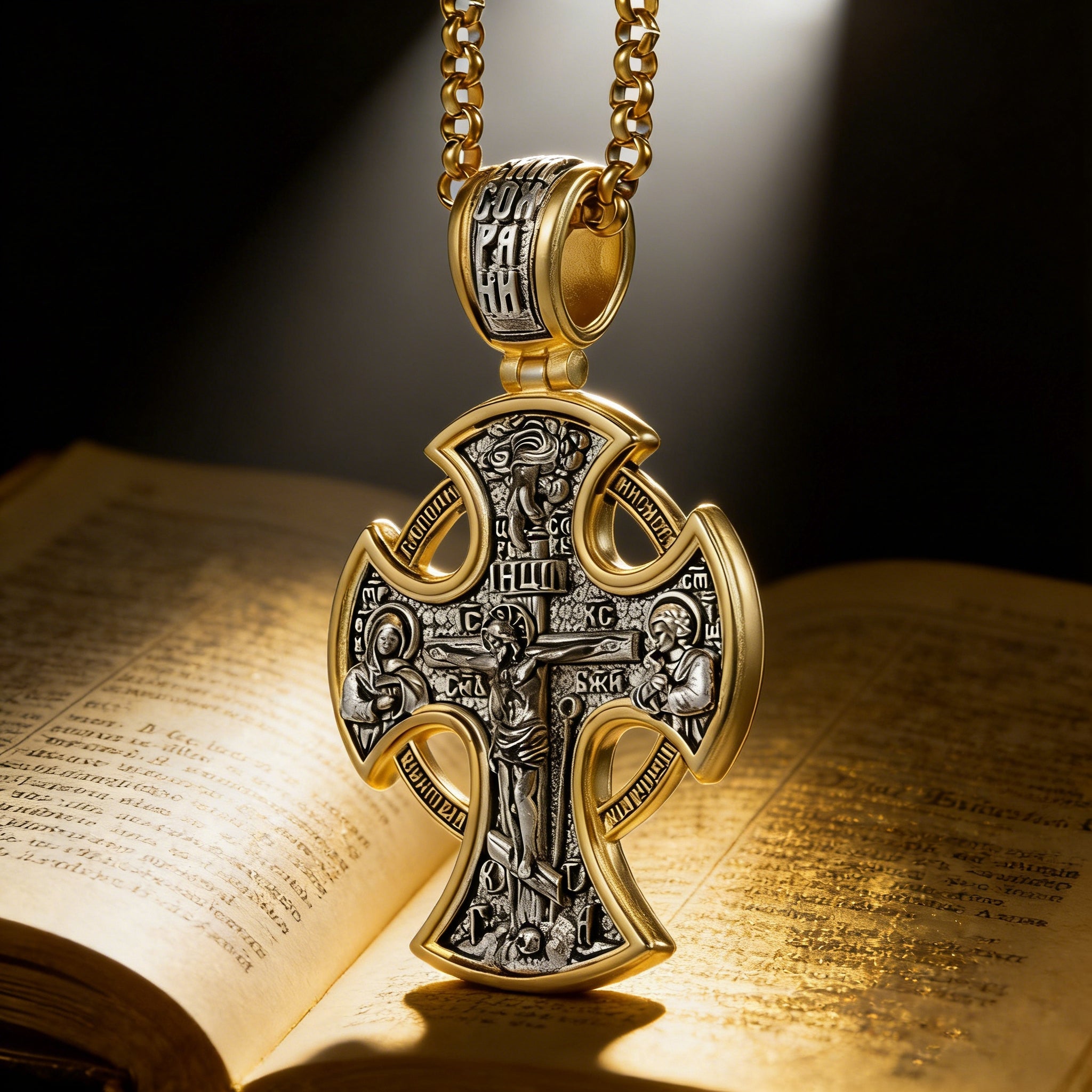 Double-sided S925k silver pendant depicting the Passion of Christ and St. George slaying the dragon.