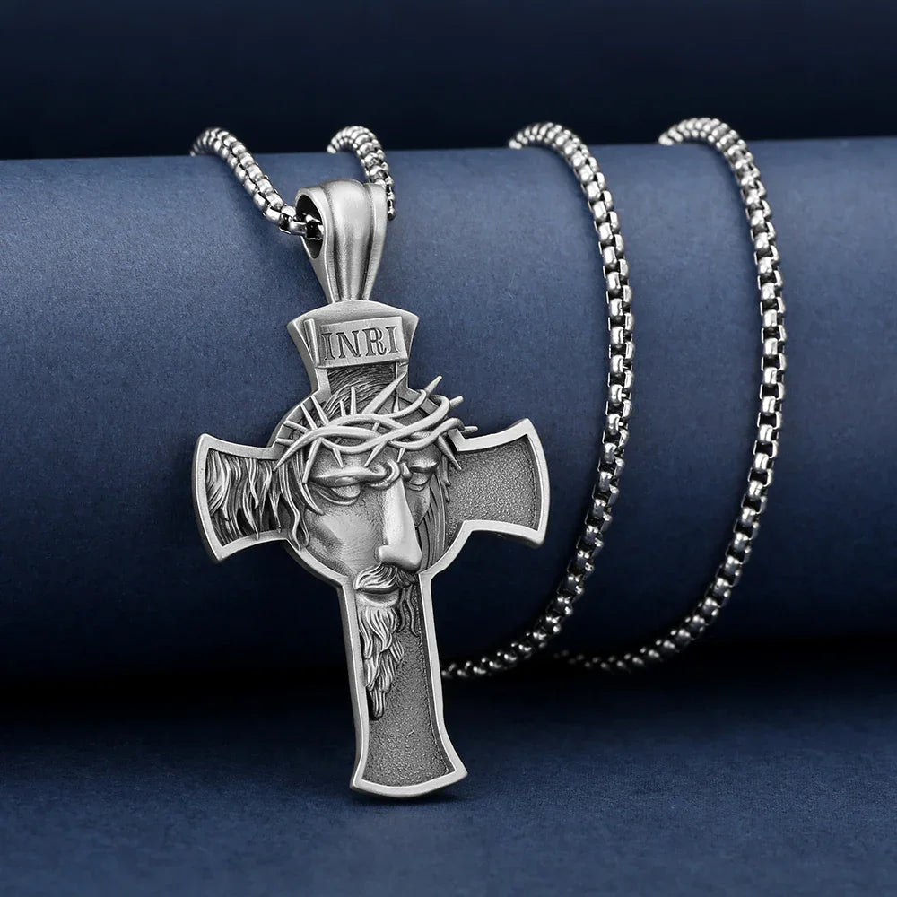 Sterling Pewter/S925K Silver Jesus Cross Necklace