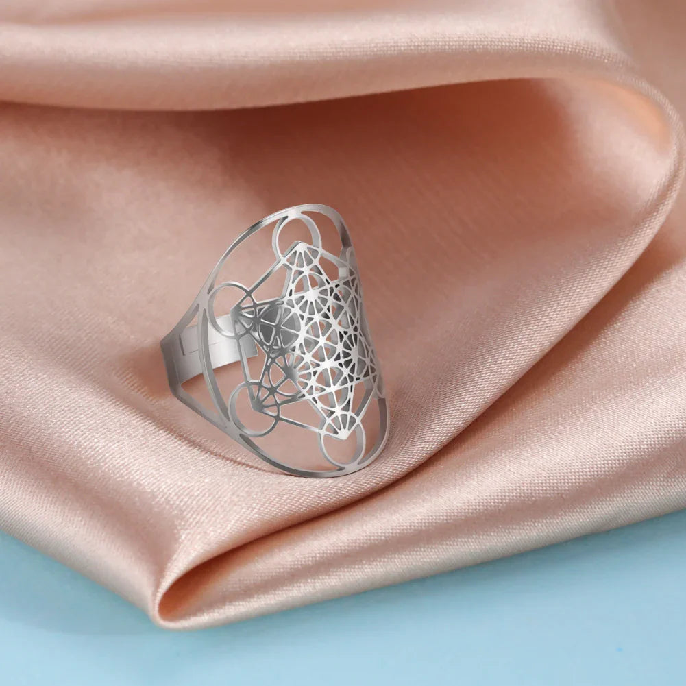 Metatron's Cube Ring Archangel Protection Women Ring Stainless Steel Jewelry