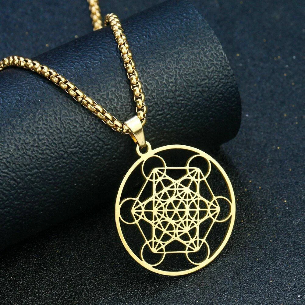 Stainless Steel Metatron's Cube Necklace Pendant Sacred Geometry Amulet Jewelry