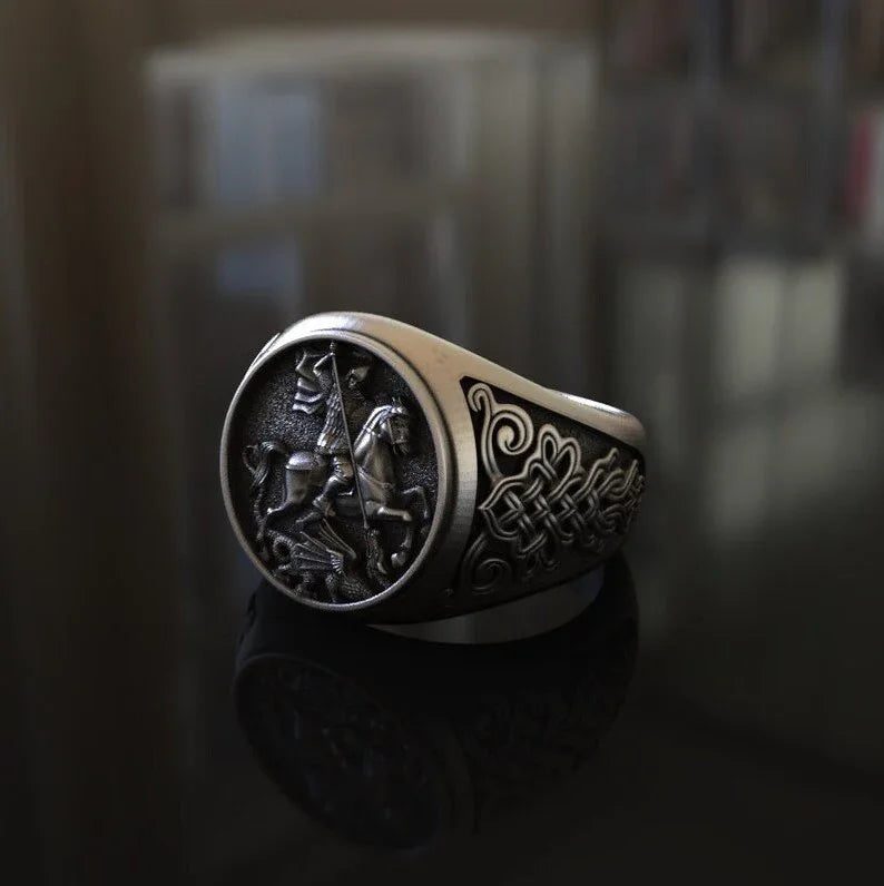Saint George Amulet Stainless Steel Ring