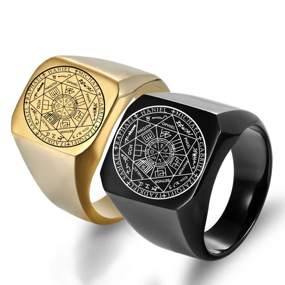 Seal of the Seven Archangels Stainless Steel Men's Trigger Finger Seal of Solomon