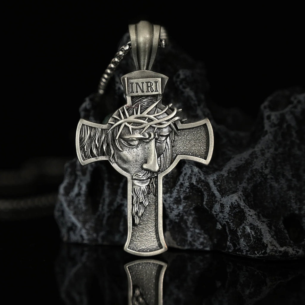 Sterling Pewter/S925K Silver Jesus Cross Necklace