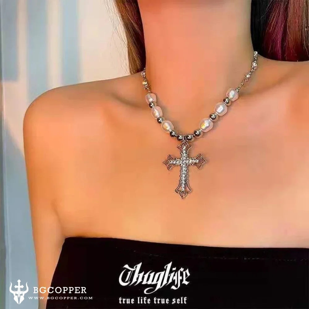 Women's Pearl Cross Necklace