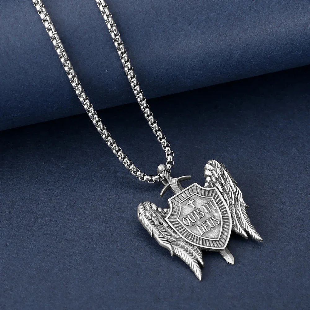 St Michael's Archangel Shield Necklace,The Patron Saint of Paratrooper Police Military Paramedic Fireman
