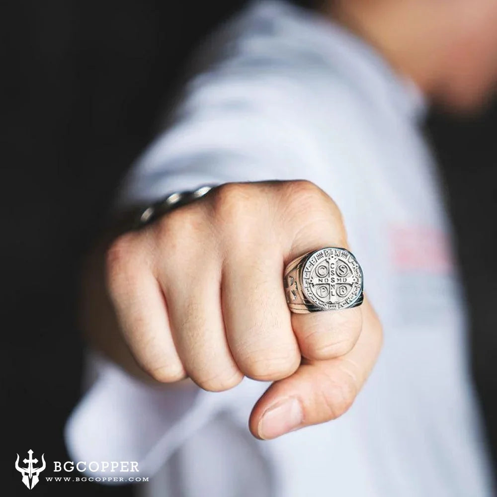 Saint Benedict Stainless Steel Cross Ring