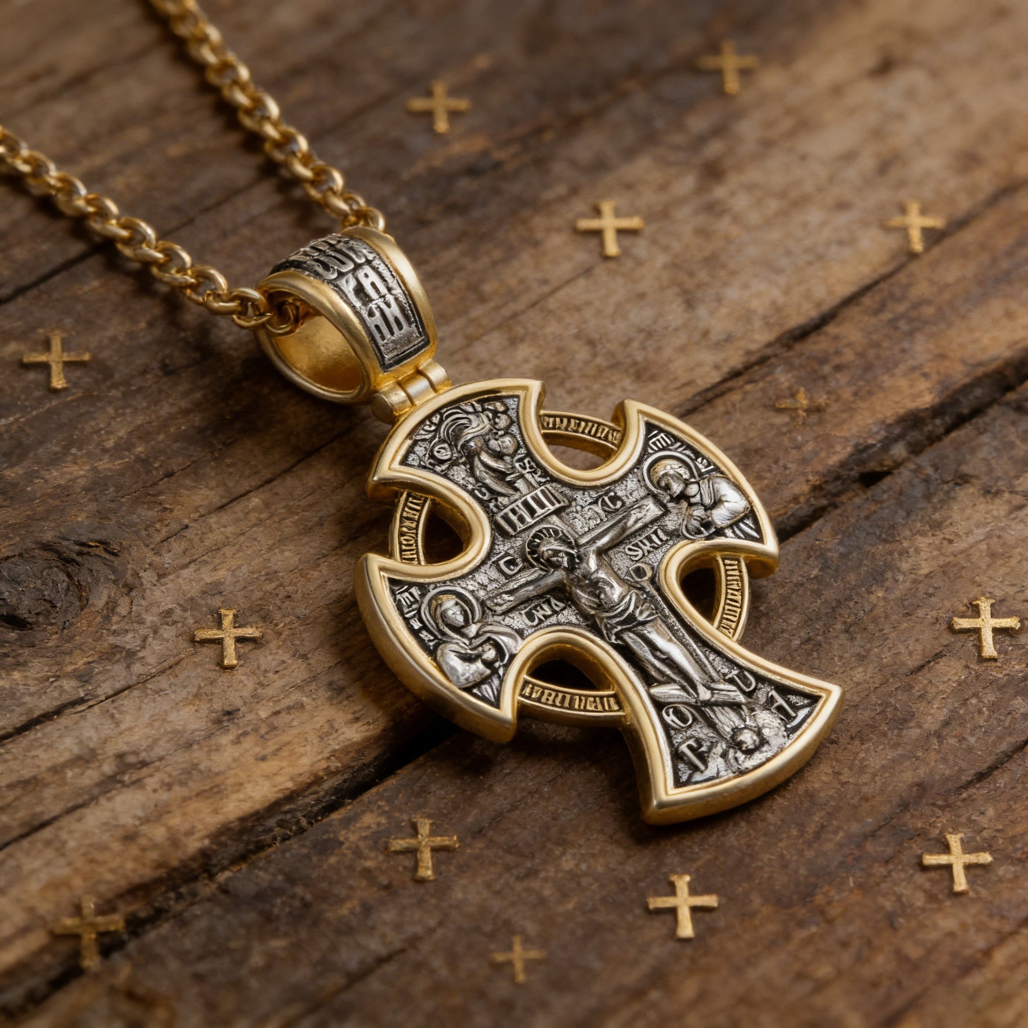 Double-sided S925k silver pendant depicting the Passion of Christ and St. George slaying the dragon.