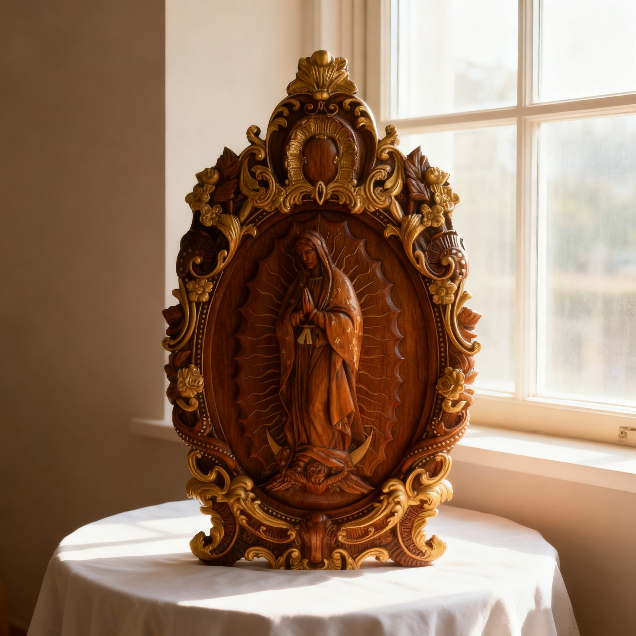 A Handcrafted Sanctuary: Our Lady of Guadalupe Wood Carving