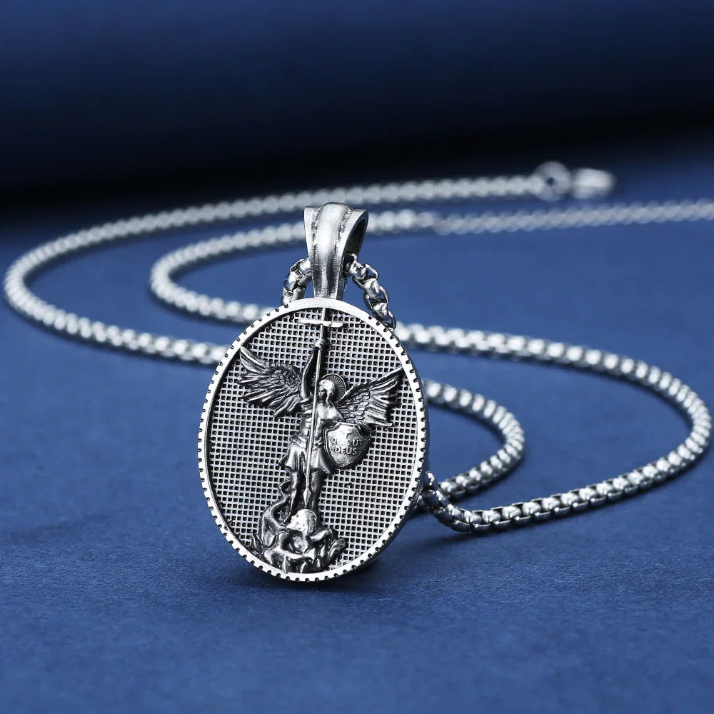 Archangel Saint Michael Medallion Necklace,The Patron Saint of Paratrooper Police Military Paramedic Fireman